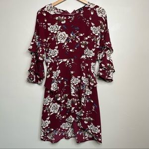 Lulus Floral Ruffled Hi Low Dress Burgundy Red Size S